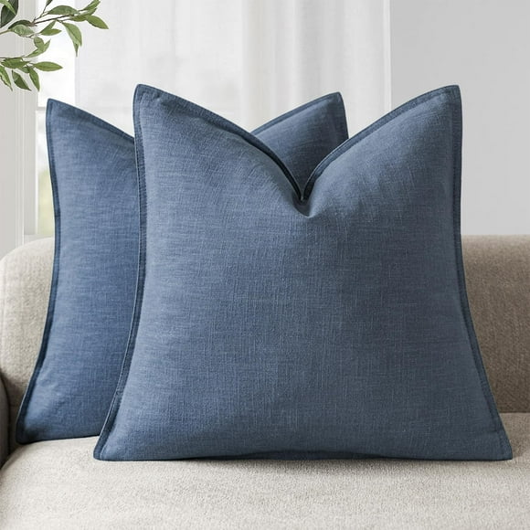 Pack de 2 fundas de almohada Foindtower de lino, 45 x 45 cm, color azul oscuro