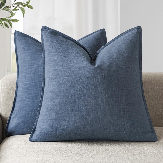 Pack de 2 fundas de almohada Foindtower de lino, 45 x 45 cm, color azul oscuro