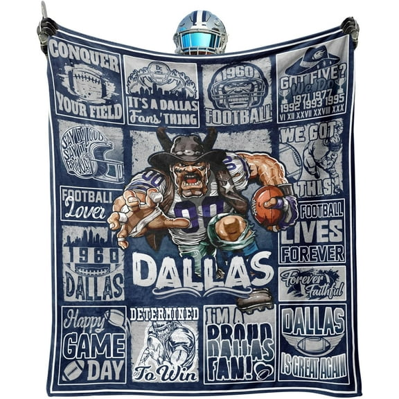 Dallas Football Blanket Blue Football Style Plush Travel Throw Blanket for Women Men Football Lovers Flannel Blanket 60" X 50"