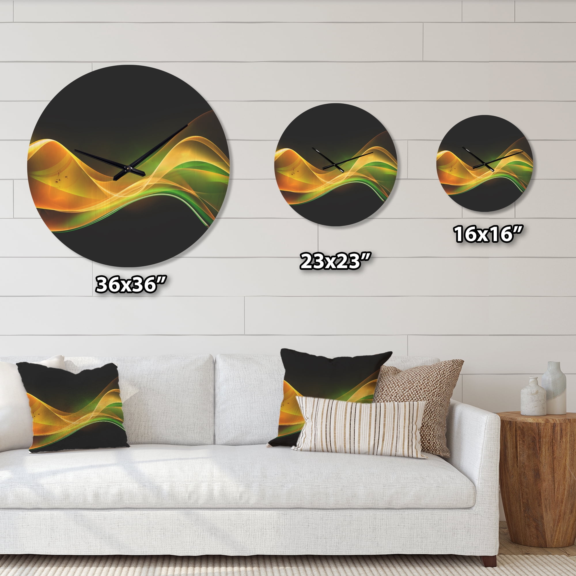 Designart '3D Green Gold Wave Design ' Modern Wood Wall Clock