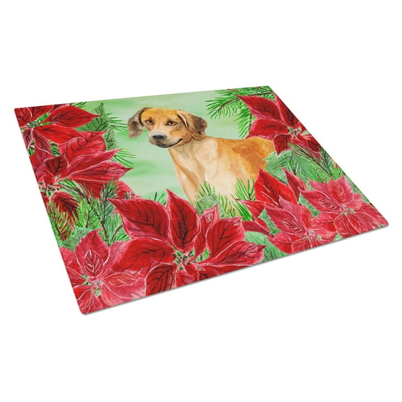 Rhodesian Ridgeback Poinsettas Glass Cutting Board Large