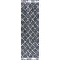 thumbnail image 4 of JONATHAN Y MERCER SHAG Mercer Shag Plush Tassel Moroccan Geometric Trellis Denim Blue/Cream 2 ft. x 8 ft. Runner Rug (MCR104A-28), 4 of 9