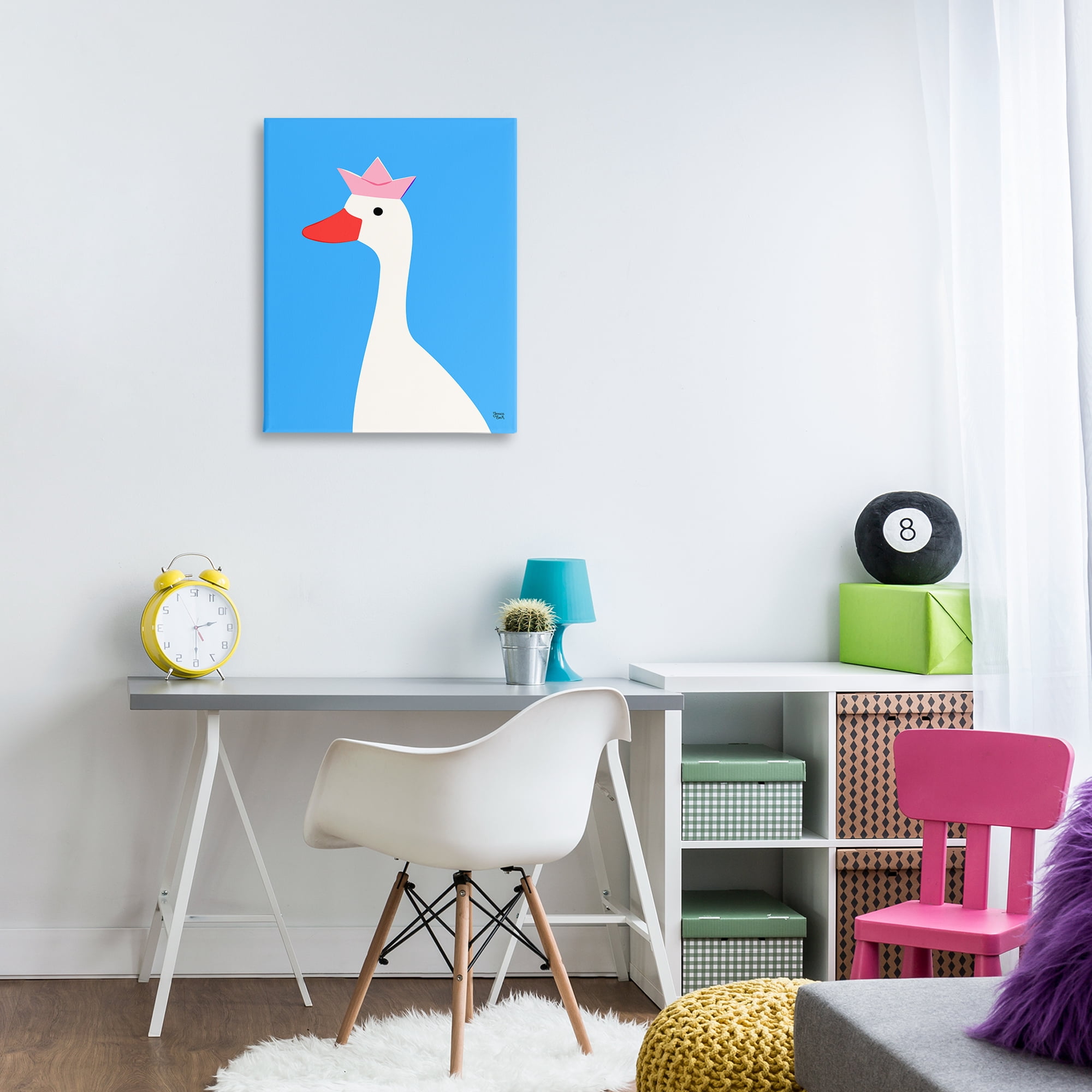 Stupell Industries Crowned Goose on Blue Animals Painting Wrapped Canvas Art Print Wall Art, 24 x 30