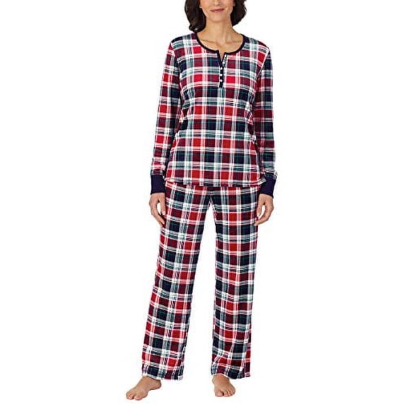 Nautica Womens 2 Piece Fleece Pajama Sleepwear Set (Medium, Red)
