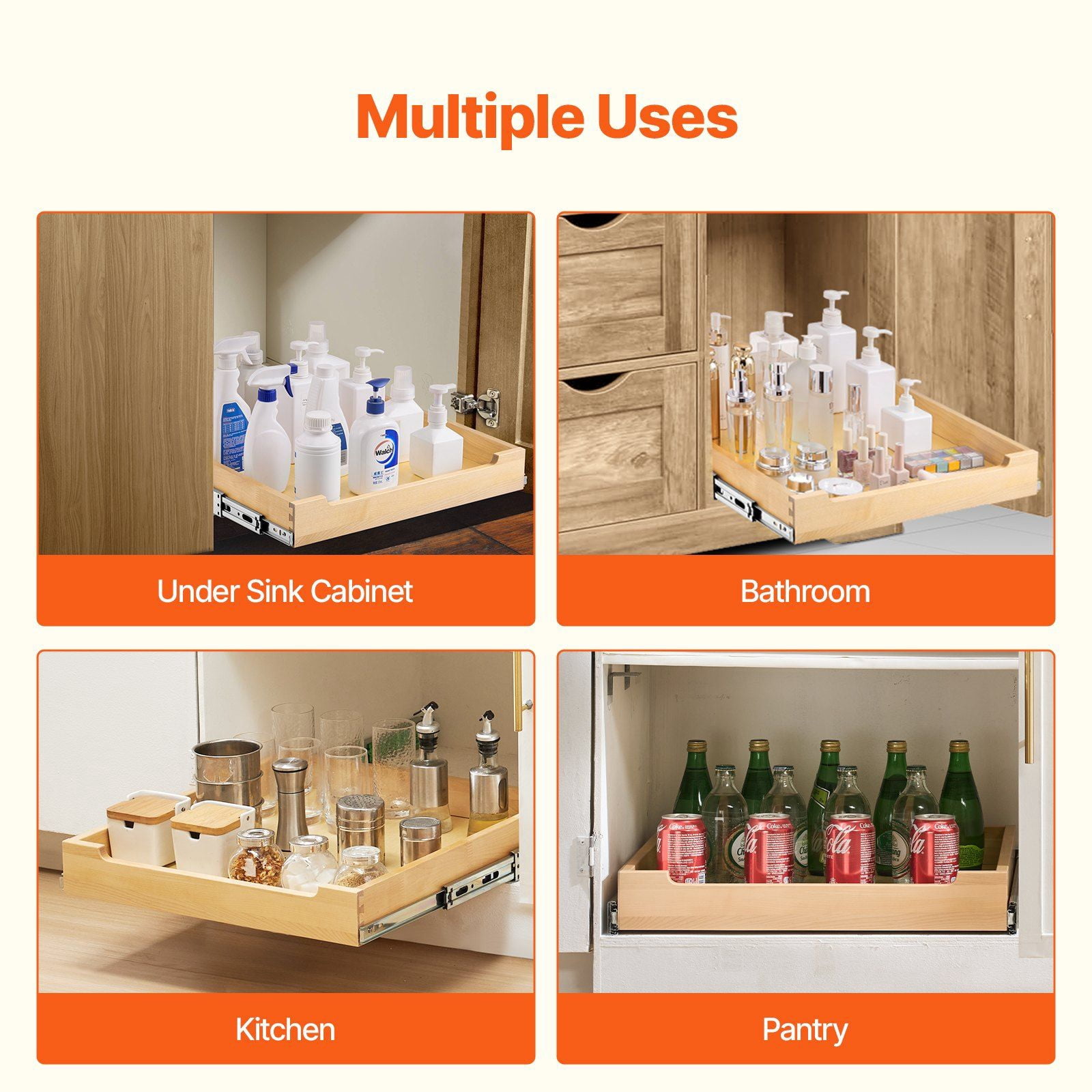 20" Wide x 21" Deep Pull Out Cabinet Organizer - Soft Close Wood Drawer Shelf for Easy Access