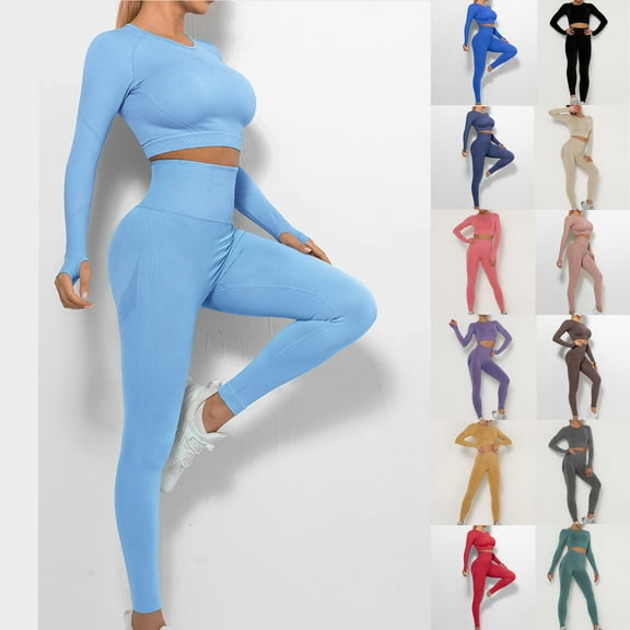 Jinhomg Solid Knit Outfits for Women 2 Piece Lightweight Comfy Loungewear Fall Casual Long Sleeve Crewneck Tops and Yoga Pants Set Black L