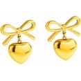 thumbnail image 5 of Stainless Steel Heart Shaped Bowtie Charm Dangle Drop Earrings, 5 of 7