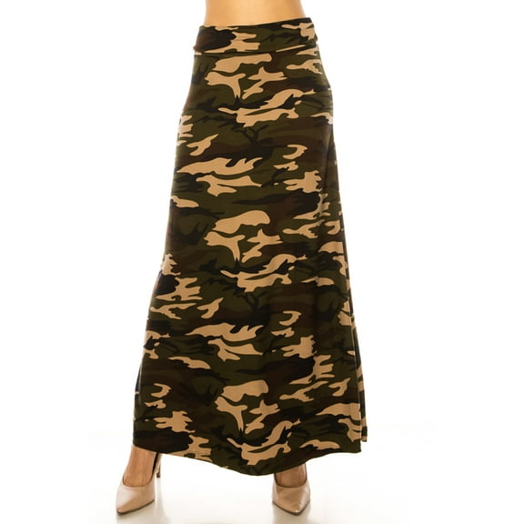 Women's Printed High Waisted A-Line Maxi Skirt with Foldable Waistband - Relaxed Fit