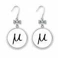 thumbnail image 1 of greek alphabet mu black bow earrings drop stud pierced hook, 1 of 3