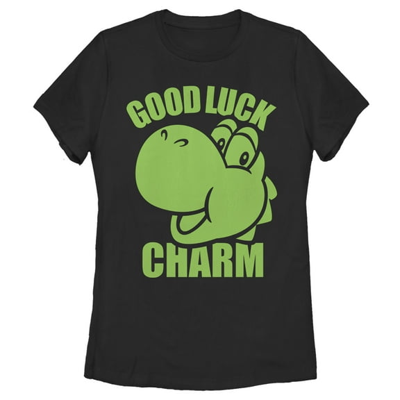 Women's Nintendo Super Mario St. Patrick's Day Yoshi Good Luck Charm Graphic Tee Black 2X Large