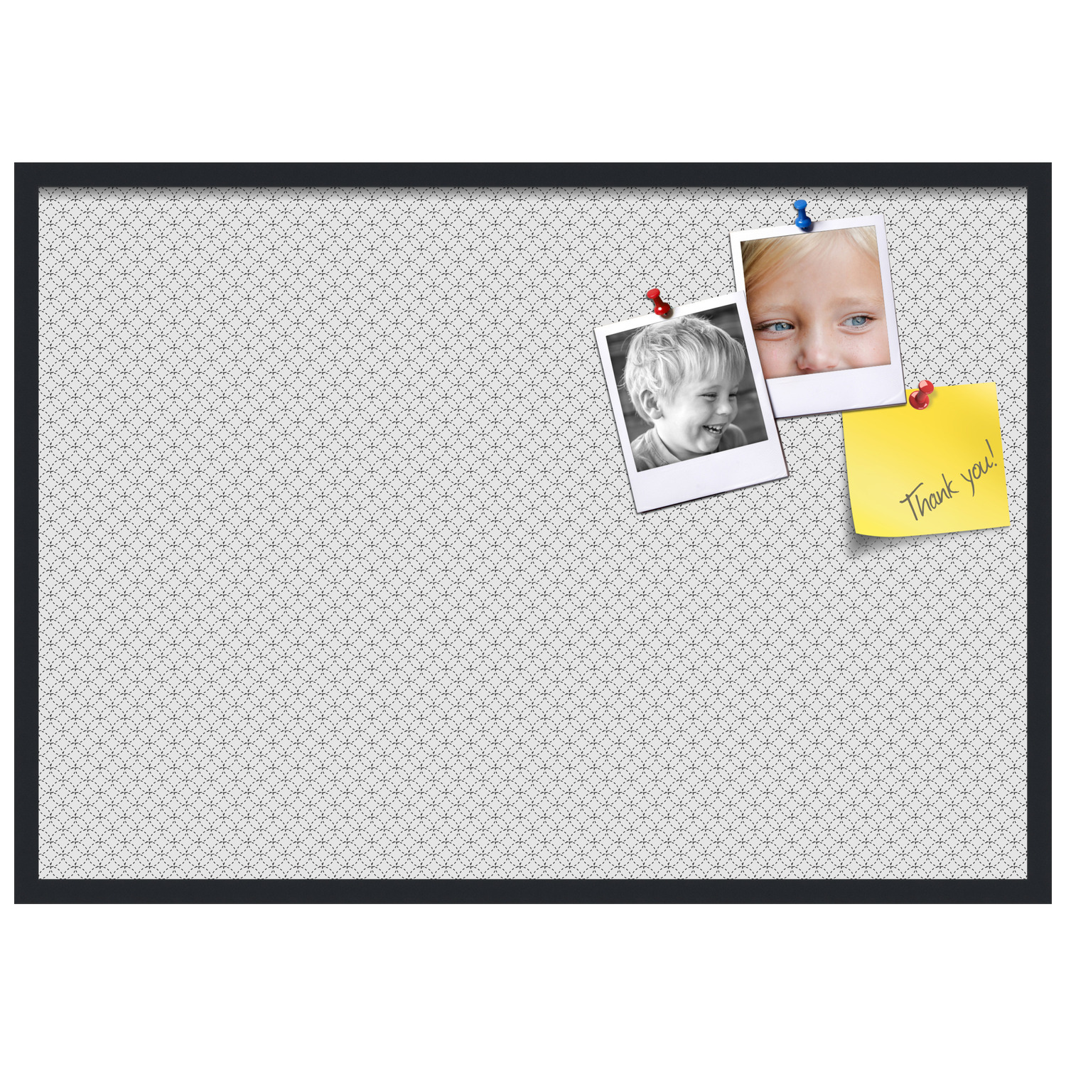 PinPix 40x28 Custom Cork Bulletin Board B W Circles Poster Board Has a Fabric Style Canvas Finish, Framed in B W Circles, by ArtToFrames (PinPix-117)