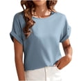thumbnail image 2 of Itsame Short Shirt Sleeved Tops for Womens New Round Neck T-Shirt Blouses Sky Blue Size S, 2 of 5