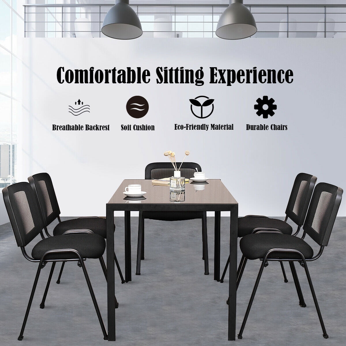 Gymax Set of 5 Conference Chair Mesh Back Office Room Guest Reception Black