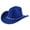 Blue, variant on Western Cowboy Hat For Men And Women Bohemian Style Fedora With Rhinestone Embellishments Curved Brim Fashion Accessory Soft Stylish Basic Cowboy