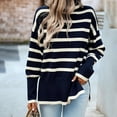 thumbnail image 4 of Quinlirra Turtleneck Sweater Women Plus Women's Casual Long Sleeve Turtleneck Sweater Side Slit Knitted Stripe Loose Blouse, 4 of 5