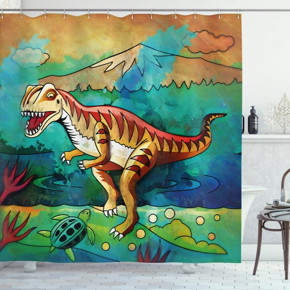 Ambesonne Dinosaur Shower Curtain, Colorful Velociraptor, 69"Wx70"L, Multicolor