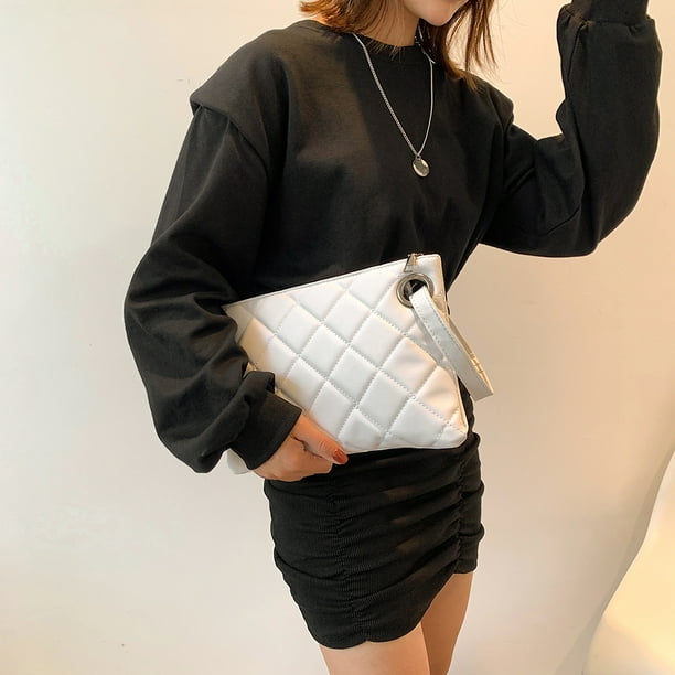 Bolso de sobre de celosía de noche de fiesta de gran capacidad de cuero de color puro para mujer