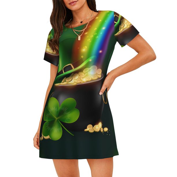 Easygdp St. Patrick's Day4 Camisón de manga corta para mujer, informal, estampado