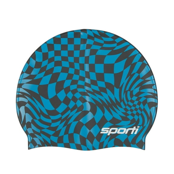 Sporti Silicone Swim Cap - Colorful Checkered, Snug Fit, Anti-Slip, Latex-Free
