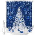 thumbnail image 2 of Shower Curtains for Bathroom, Navy Blue Christmas Tree Waterproof Fabric Shower Curtain, Xmas Snowflake Weeping Balls Decorative Bathroom Curtain for Bathtub, 72"x78", No Hooks Included, 2 of 9