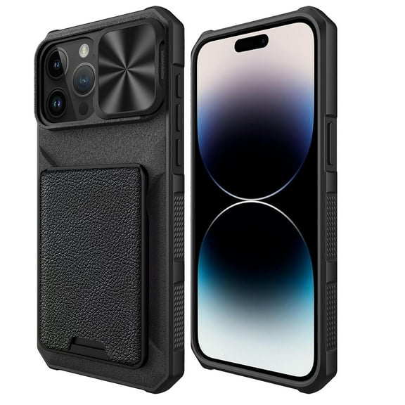 Dteck for iPhone 15 Pro Max Detachable Wallet Case with Card Holder, Military Grade Protection Sliding Camera Cover Magnetic Wallet Credit Cards Rugged Phone Cover for iPhone 15 Pro Max, black