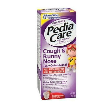 PediaCare Cough & Runny Nose plus Acetaminophen Cherry Flavor 4 oz (Best Remedy For Sore Throat And Runny Nose)