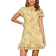 thumbnail image 1 of Vestido de gasa floral con volantes y cuello en V, sin mangas, con lazo, por encima de la rodilla, corte A, XL, amarillo claro, 1 of 6