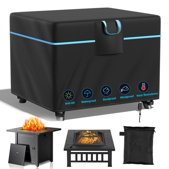 SHELTUSE Fire Pit Cover Square, 30 inch Cover for 28-30 inch Square Firepit, Waterproof Windproof Dustproof UV-Resistant Heavy Duty Gas Cover for Outdoor Patio Firepit Table, 30''L x 30''W x 25''H