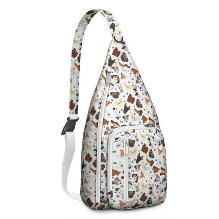 Whimsical Dog Print Crossbody Bag - Vintage Puppy Illustration Sling Pack (Breathable & Comfortable  Adjustable Strap)