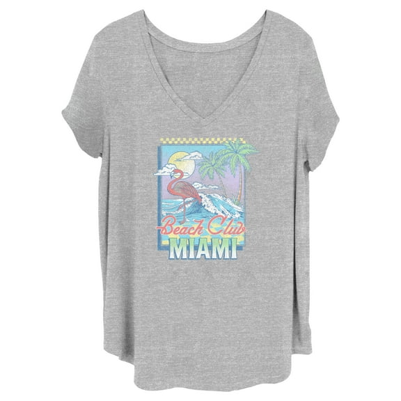 Women's Lost Gods Beach Club Miami Graphic Tee Heather Gray 1X