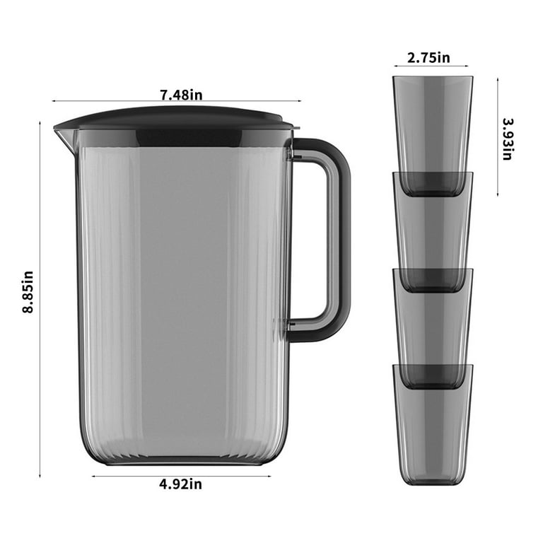 0.63 Gallon/2.4 Litre Plastic Pitcher with Lid BPA-FREE Eco-Friendly  Carafes Mix Drinks Water Jug for Hot/Cold Lemonade Juice Beverage Jar Ice  Tea