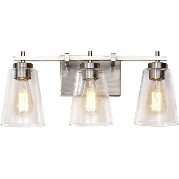 Modern 3 Light Bathroom Vanity Light Fixture with Clear Seeded Glass