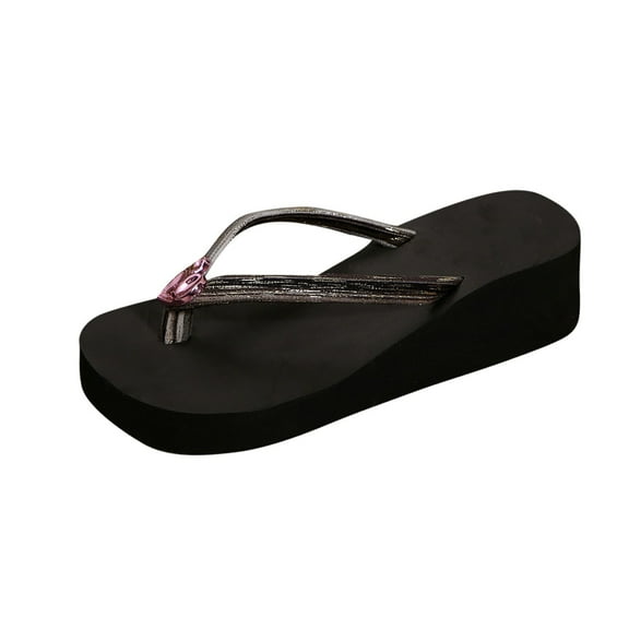 Xfvqtps Flip Flops for Womens Wedge Sandals Flatform Metallic Color Love Decoration Casual Beach Summer Sandals Pink