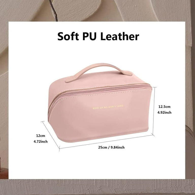 Large Capacity Travel Cosmetic Bag, Multifunctional Storage Makeup Bag PU  Leather Makeup Bag, with Handle and Divider Travel Cosmetic Bags for