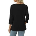 thumbnail image 6 of Htigea V Neck Blouses for Women Dressy Casaul 3/4 Length Sleeve Womens Tops Button Down Shirts Black,S, 6 of 7
