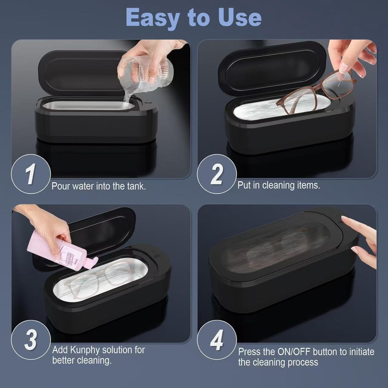 Ultrasonic Jewelry Cleaner, Jewelry Cleaner Machine 12oz 46KHz, Professional Sonic Cleaner with One-Touch Operation, Sonic Cleaner for Rings, Glasses, Jewelry, Dentures (Black)