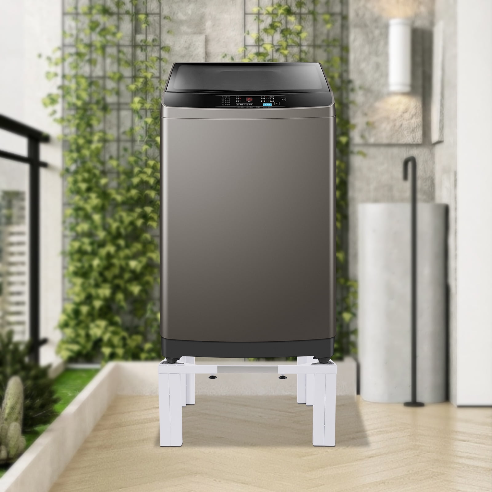 White 1102.31lbs Floor Standing Washing Machine Stand Square Adjustable Washing Machine Stand Stainless Steel
