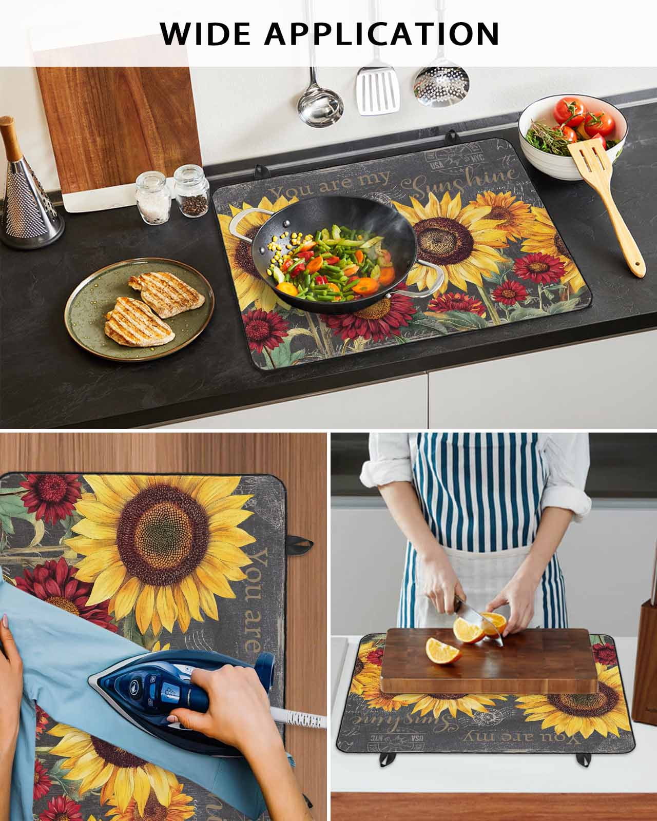 nqOlkjepod Large Induction Cooktop Protector Mat 24"x21", Sunflower Retro Stove Top Covers for Electric Stove, Spring Summer Rustic Flowers Botanical Stove Burner Cover Mats, Glass Top Stove Cover