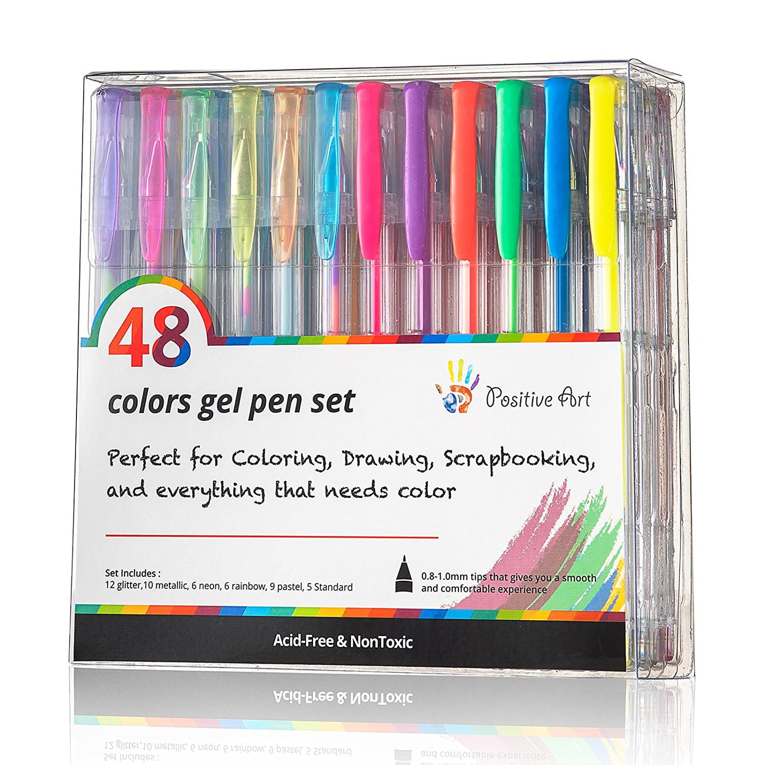 Positive Art 48Color Gel Pen Set NonToxic, AcidFree Ink