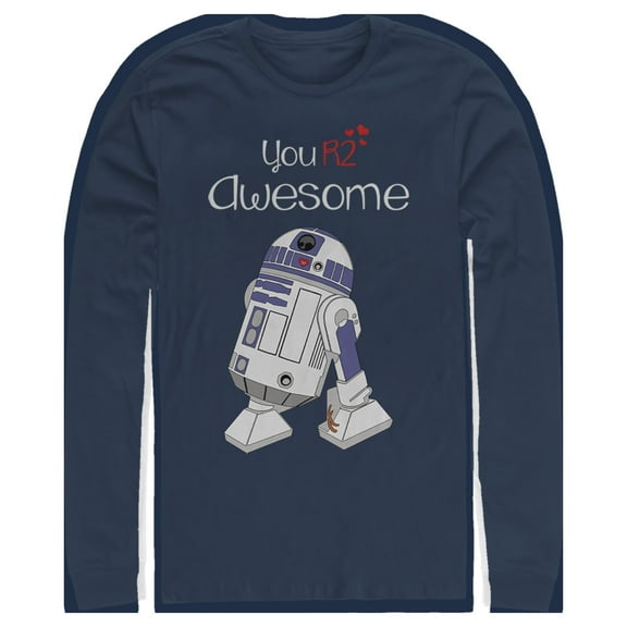 Men's Star Wars Valentine's Day You R2 Awesome  Long Sleeve Shirt Navy Blue Large