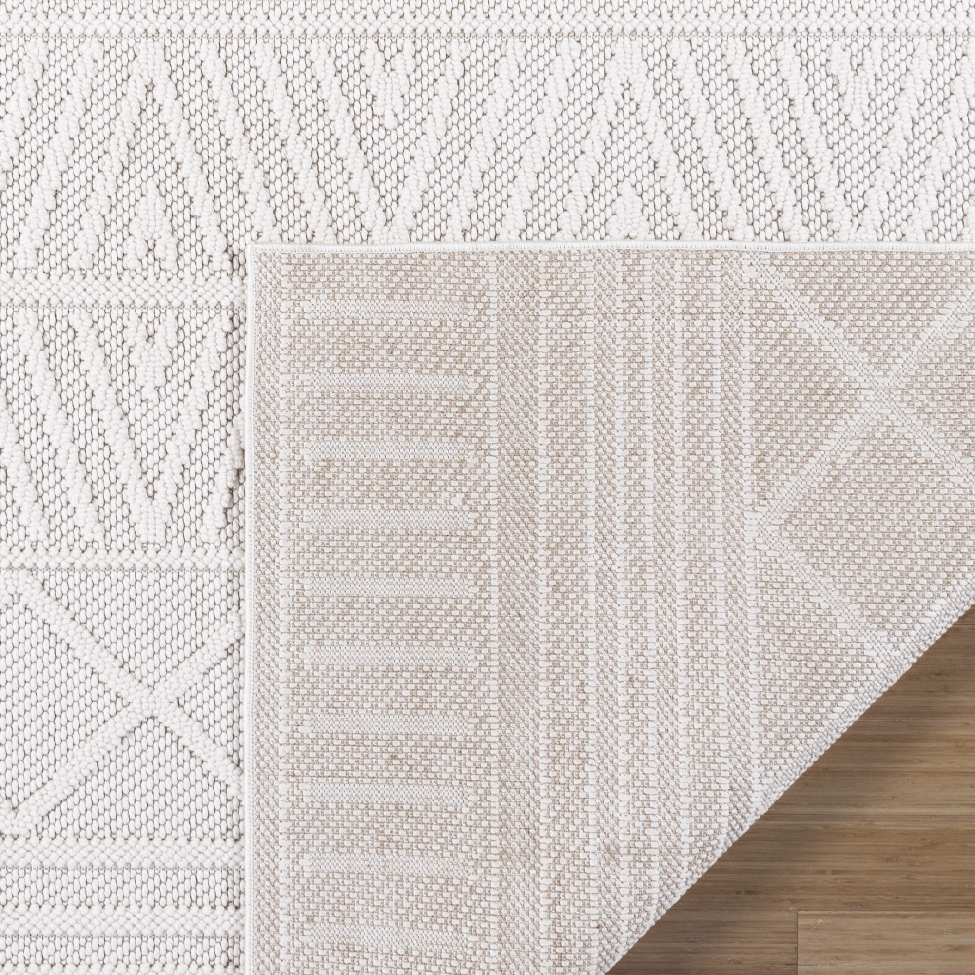 Gertmenian Malini Lana Cream Ivory Bohemian Geometric Tonal Polyester High-Low Indoor Area Rug, 2x8