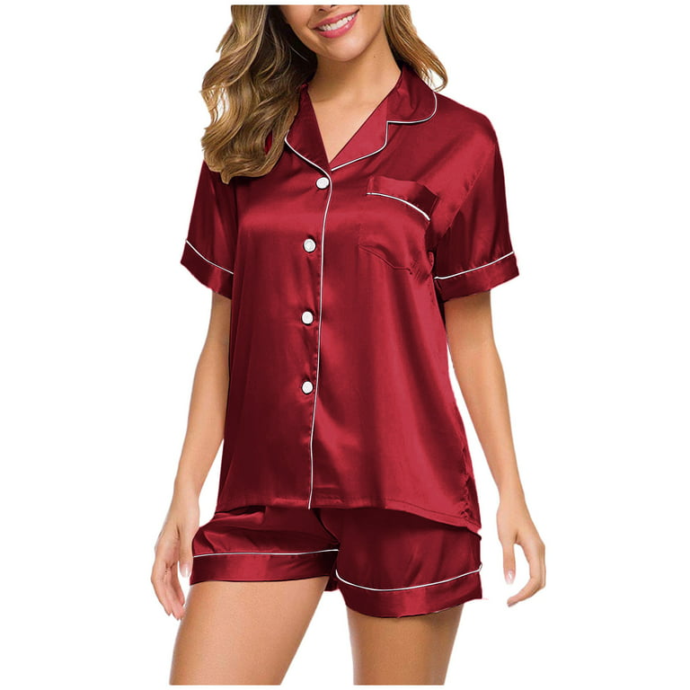 Aayomet Lingerie Set Robe Women Set Pajama Short Loose Sets Satin Nightwear  Suit Nightgown Women â€‹Short Underwear ,Red 3XL 