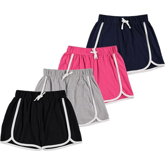 Pink Angel 4-Pack Dolphin Shorts for Girls – Soft Cotton Active Shorts with Comfy Elastic Waistband for Gym, Sports & Play