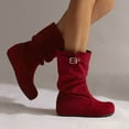 thumbnail image 2 of Dasayo Red Booties for Women Slouch Mid-Calf Western Wide Width Buckle Fall Boots Shoes for Women 40, 2 of 5