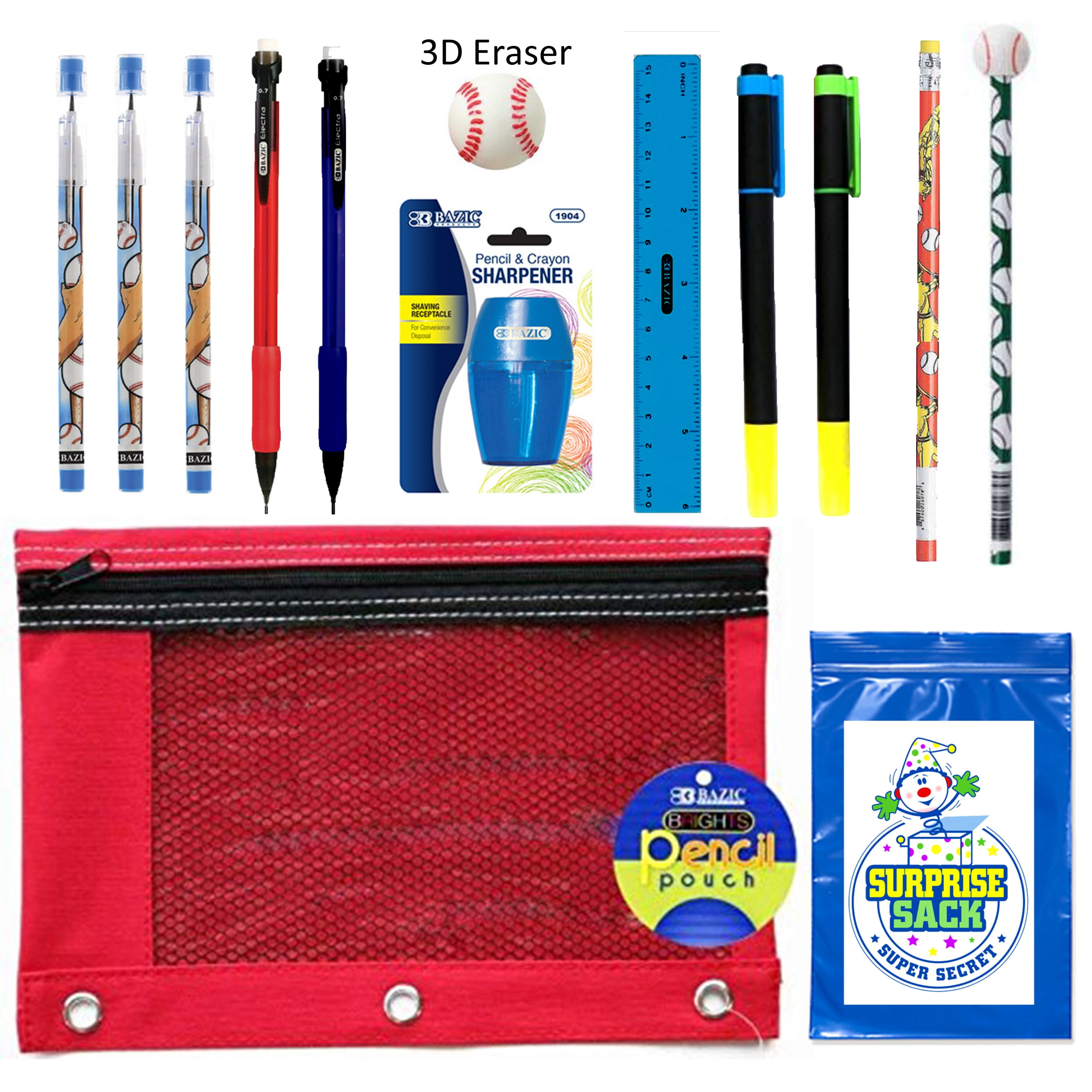Baseball Kids Sports Themed Pencil Pouch Case, Pencils, Erasers & More Unique Back to School