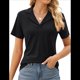 thumbnail image 1 of Camisas de Mujer con Cuello de Solapa, Cuello en V, Blusa de Corta, Blusa Informal Elegante. Negro L, 1 of 9