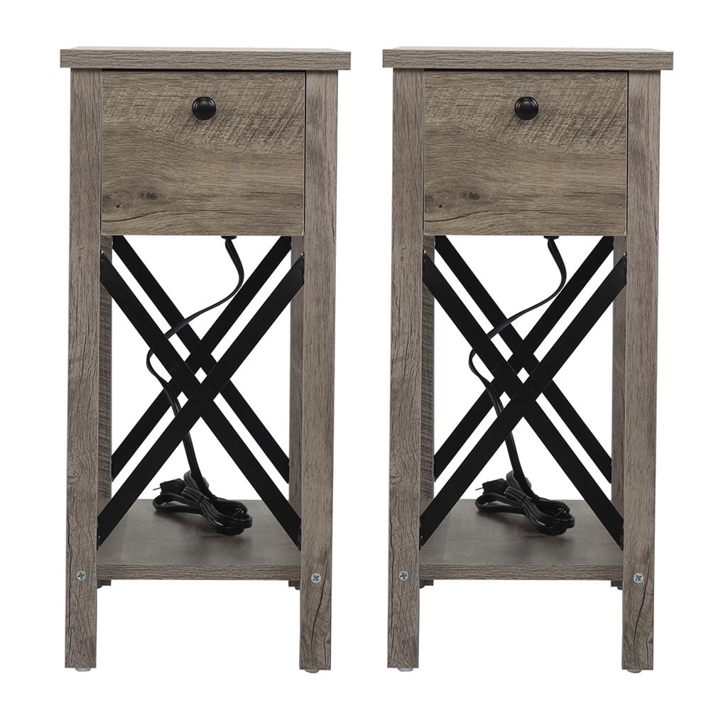 Kepooman Flip Top Open End Table with Charge Station for Bedroom & Living Room, Gray, Set of 2 Kepooman Flip Top Open End Table with Charge Station for Bedroom & Living Room, Gray, Set of 2