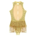 thumbnail image 6 of inhzoy Womens Sequins Tassle Latin Jazz Dance Leotard Bodysuit Ballroom Party Dance Dress Gold S, 6 of 7