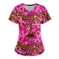 thumbnail image 3 of Xfvqtps Scrub Tops for Women Pink Ribbon Breast Cancer Awareness Scrubs Comfortable Lightweight Nursing Uniforms V-neck Short Sleeve Nurse Top Working Uniforms with Pockets Pink, 3 of 4