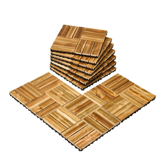 VEVOR Interlocking Deck Tiles Solid Wood, 10 Pack,12"x12" Waterproof Camphor Pine Wood Flooring All Weather Use, Patio Floor Decking Covering Tiles for Porch Poolside Balcony Backyard, (Wooden)